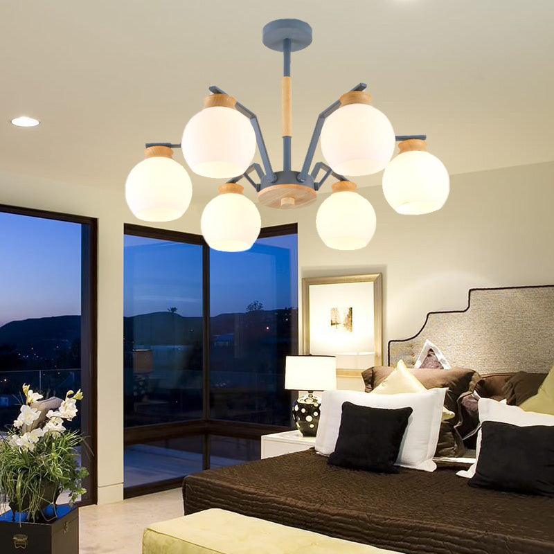 3/5/6 Lights Globe Pendant Chandelier Grey Milk Glass Light - Rebooters