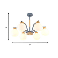 3/5/6 Lights Globe Pendant Chandelier Grey Milk Glass Light - Rebooters