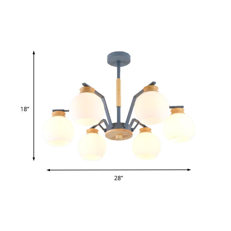 3/5/6 Lights Globe Pendant Chandelier Grey Milk Glass Light - Rebooters