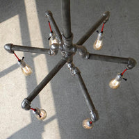 Aged Silver/Bronze Pipe Chandelier Lamp With Exposed Bulb - Rebooters