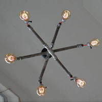 Aged Silver/Bronze Pipe Chandelier Lamp With Exposed Bulb - Rebooters