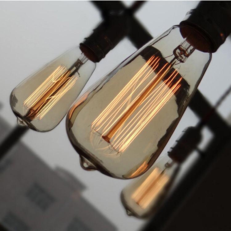 Aged Silver/Bronze Pipe Chandelier Lamp With Exposed Bulb - Rebooters