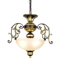 3 Bulbs Bowl Chandelier Light Traditional White Black Frosted Glass Ceiling Fixture - Rebooters