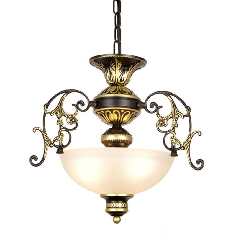 3 Bulbs Bowl Chandelier Light Traditional White Black Frosted Glass Ceiling Fixture - Rebooters