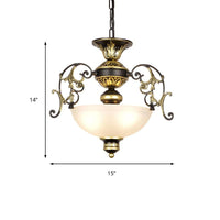 3 Bulbs Bowl Chandelier Light Traditional White Black Frosted Glass Ceiling Fixture - Rebooters