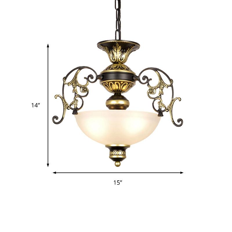 3 Bulbs Bowl Chandelier Light Traditional White Black Frosted Glass Ceiling Fixture - Rebooters