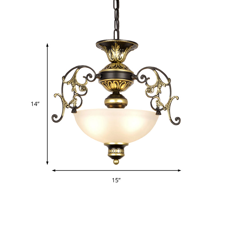 3 Bulbs Bowl Chandelier Light Traditional White Black Frosted Glass Ceiling Fixture - Rebooters