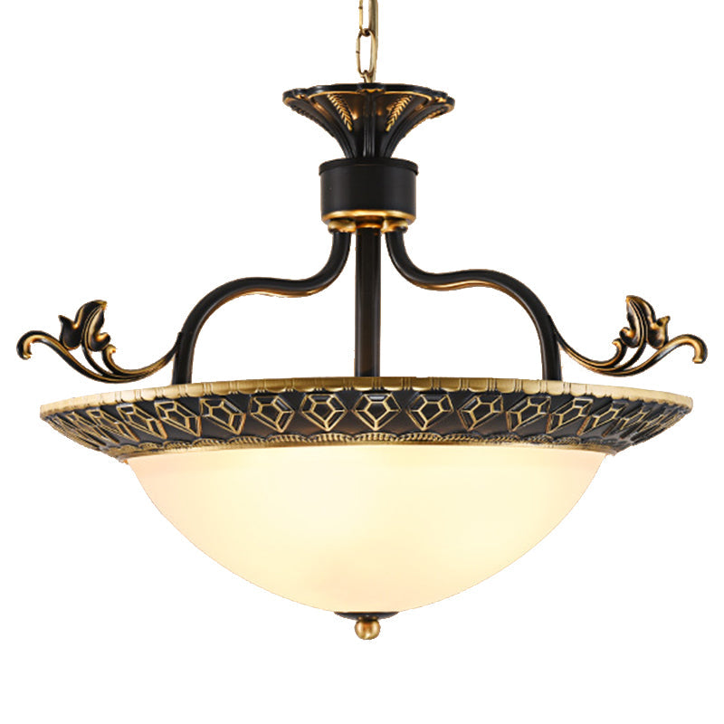 3 Bulbs Ceiling Lamp with Bowl Shade Metal Traditional Chandelier - Rebooters