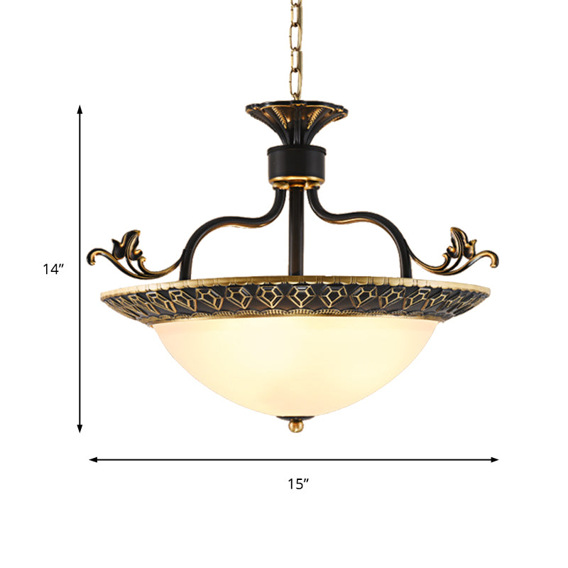 3 Bulbs Ceiling Lamp with Bowl Shade Metal Traditional Chandelier - Rebooters