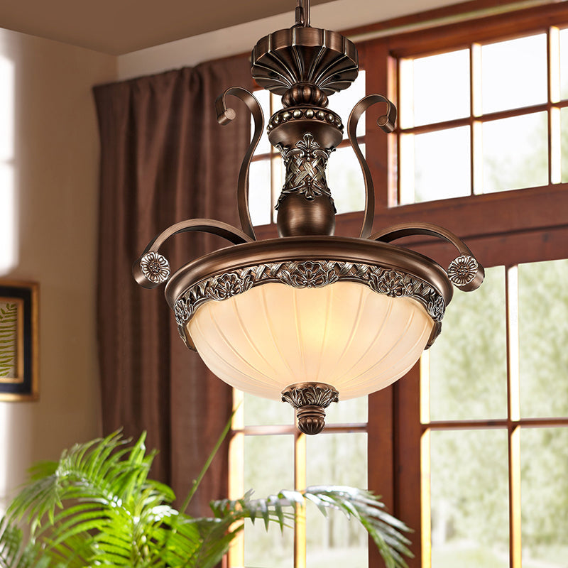 Rust Bowl Pendant Lighting Traditional Frosted Glass Chandelier - Rebooters