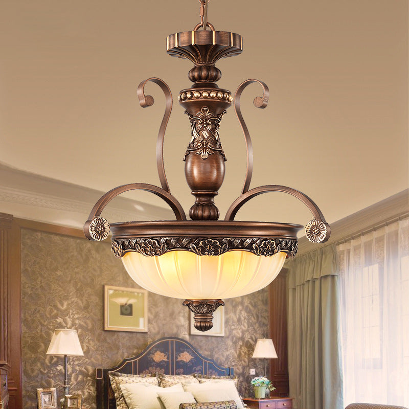 Rust Bowl Pendant Lighting Traditional Frosted Glass Chandelier - Rebooters