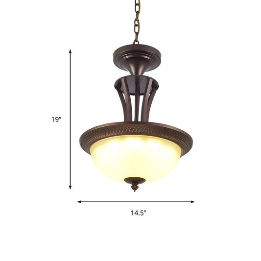 3 Light Chandelier Light with Bowl White Glass Shade Bronze - Rebooters