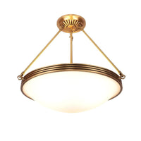 4-Light Opal Glass Hanging Chandelier Traditional Brass Bowl Living Room Pendant Light Fixture - Rebooters