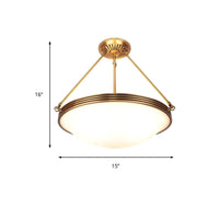 4-Light Opal Glass Hanging Chandelier Traditional Brass Bowl Living Room Pendant Light Fixture - Rebooters