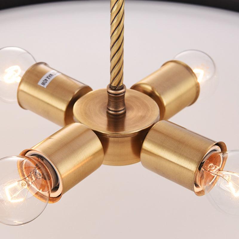 4-Light Opal Glass Hanging Chandelier Traditional Brass Bowl Living Room Pendant Light Fixture - Rebooters
