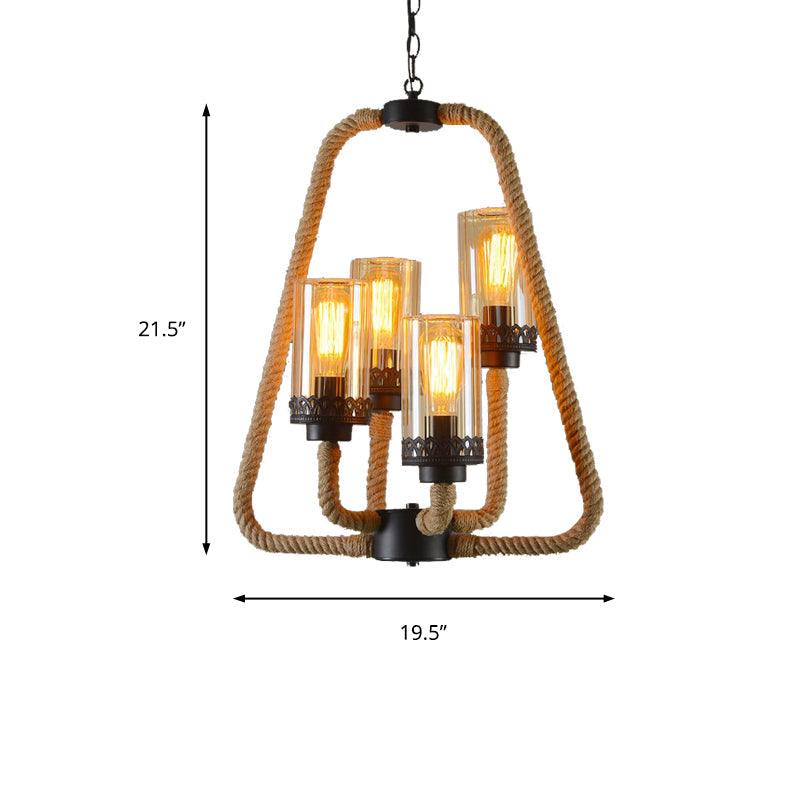 Beige 4 Lights Pendant Chandelier Traditional Rope Glass Light - Rebooters