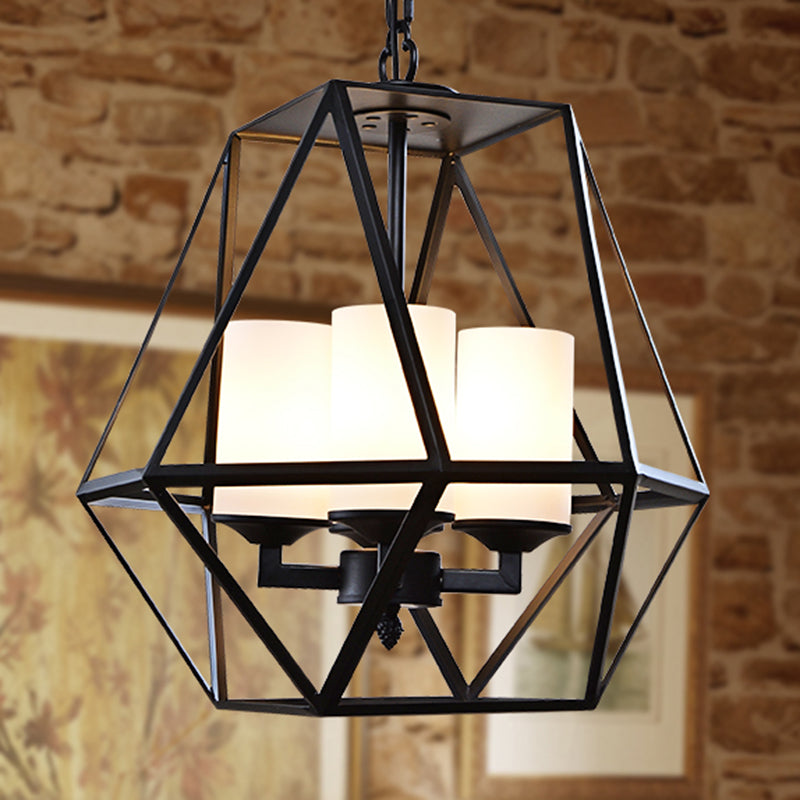 3/4 Lights Ceiling Light Traditional Geometric Frosted Glass Chandelier in Black - Rebooters