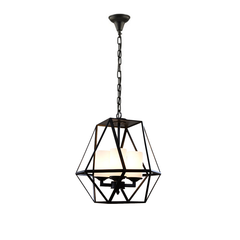 3/4 Lights Ceiling Light Traditional Geometric Frosted Glass Chandelier in Black - Rebooters