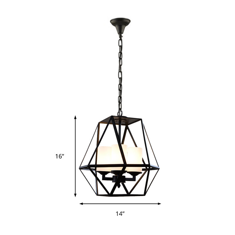 3/4 Lights Ceiling Light Traditional Geometric Frosted Glass Chandelier in Black - Rebooters