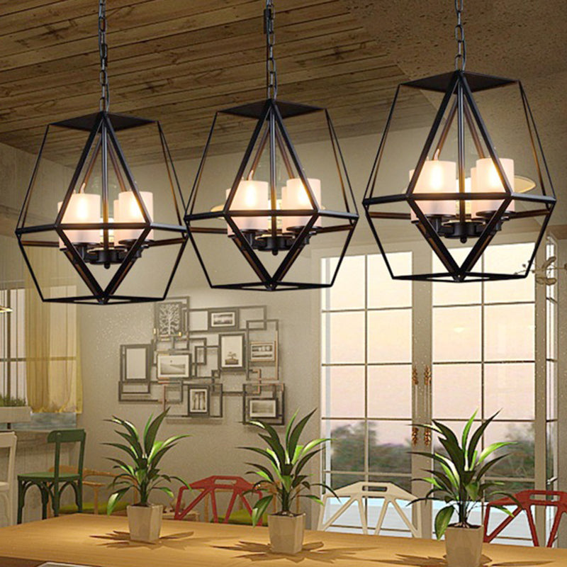 3/4 Lights Ceiling Light Traditional Geometric Frosted Glass Chandelier in Black - Rebooters