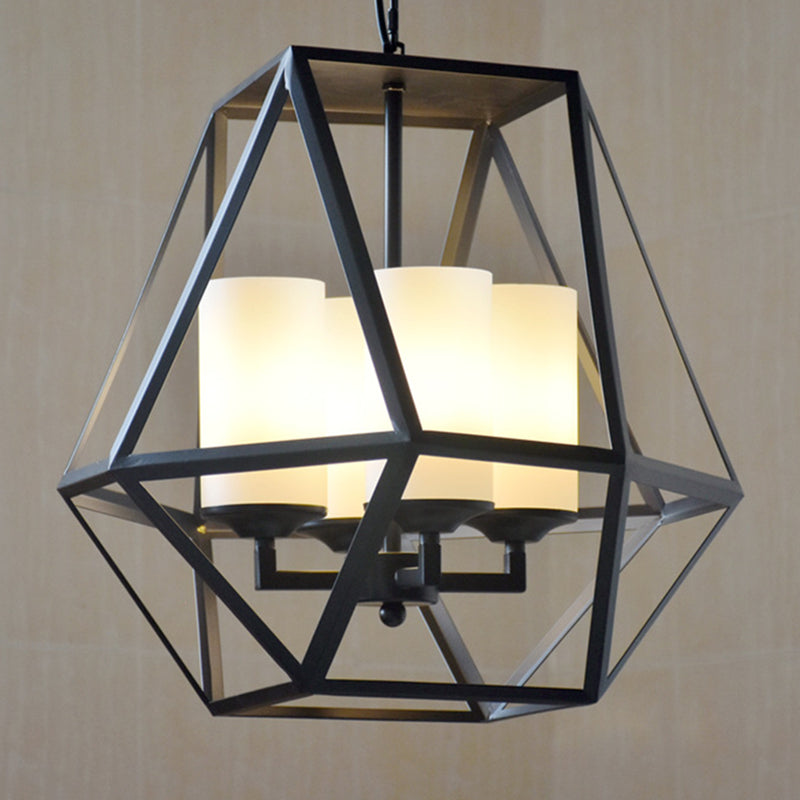 3/4 Lights Ceiling Light Traditional Geometric Frosted Glass Chandelier in Black - Rebooters