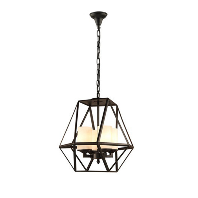 3/4 Lights Ceiling Light Traditional Geometric Frosted Glass Chandelier in Black - Rebooters