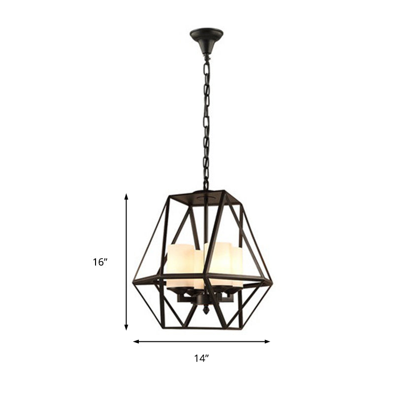 3/4 Lights Ceiling Light Traditional Geometric Frosted Glass Chandelier in Black - Rebooters