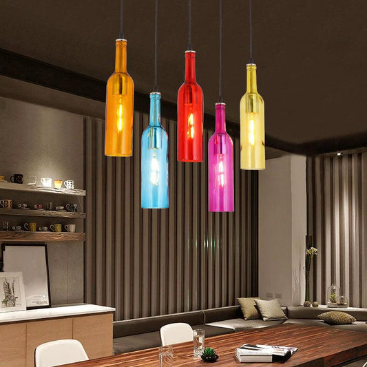 Beer Bottles Multi Ceiling Lamp Art Decor Colored Glass 5 Bulbs - Rebooters