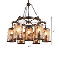 Antique Bronze Cylinder Shade Chandelier Lamp Coastal 5/7 Lights - Rebooters