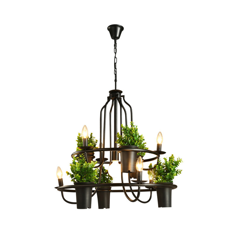 Candelabra Restaurant Hanging Lamp Vintage Iron 7 Heads Black Chandelier Pendant Light - Rebooters