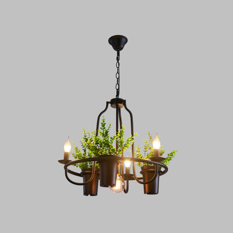 Candelabra Restaurant Hanging Lamp Vintage Iron 7 Heads Black Chandelier Pendant Light - Rebooters