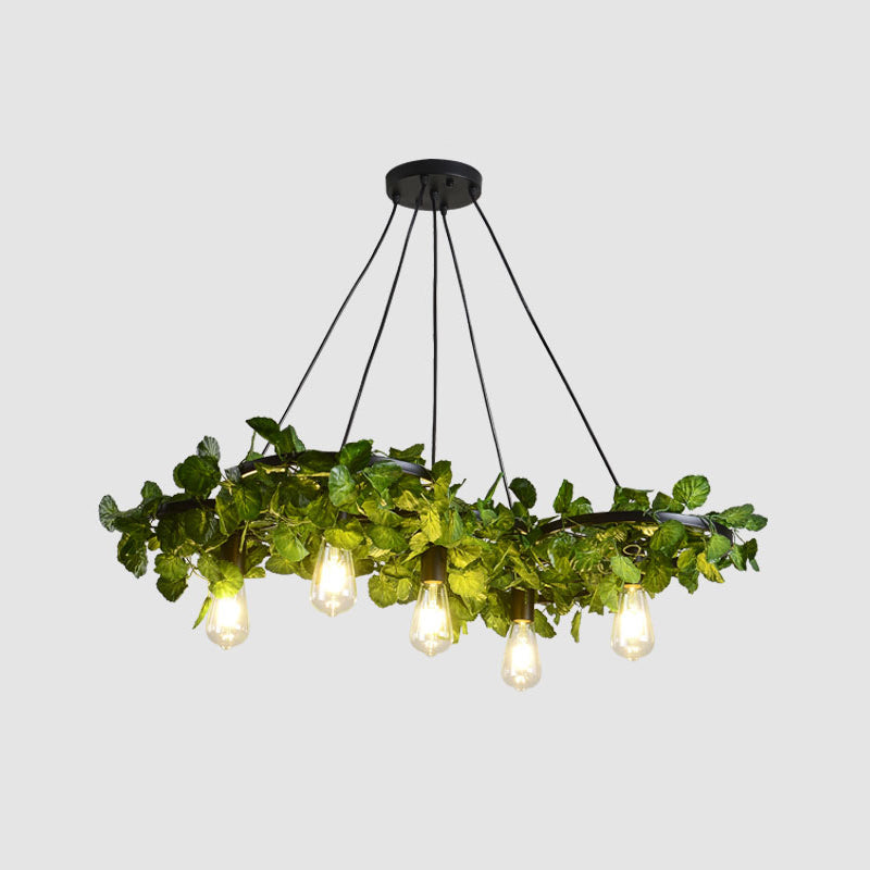 Green Chandelier Light Antique Iron Wagon Wheel Ceiling Lighting - Rebooters