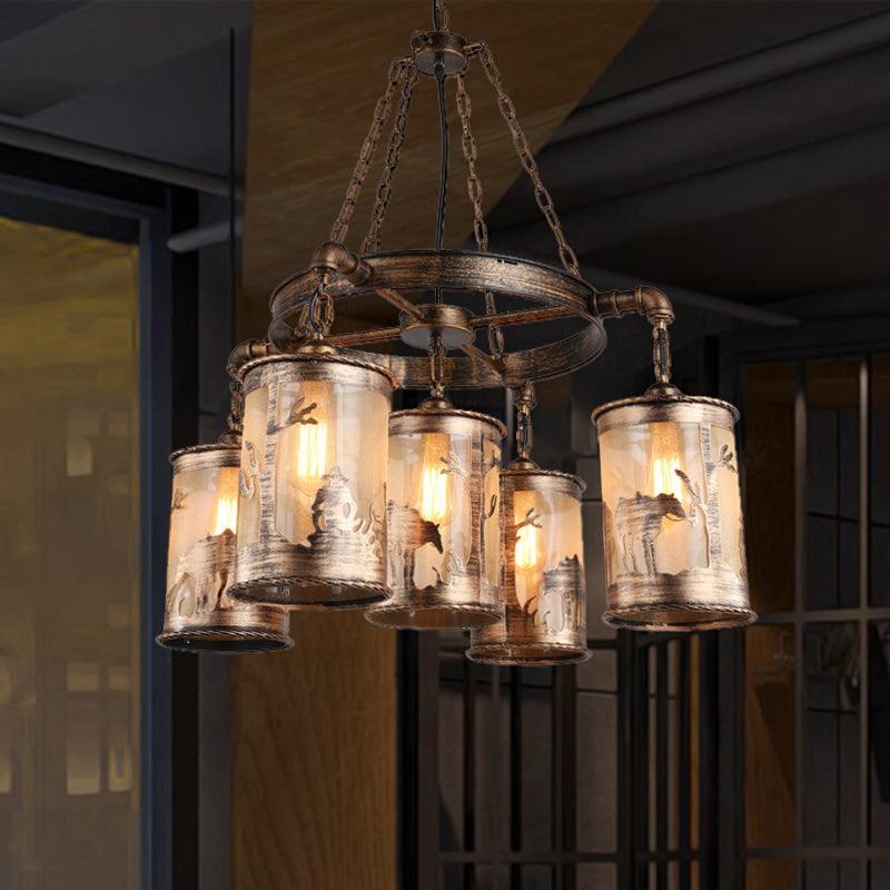 Antique Bronze Cylinder Shade Chandelier Lamp Coastal 5/7 Lights - Rebooters