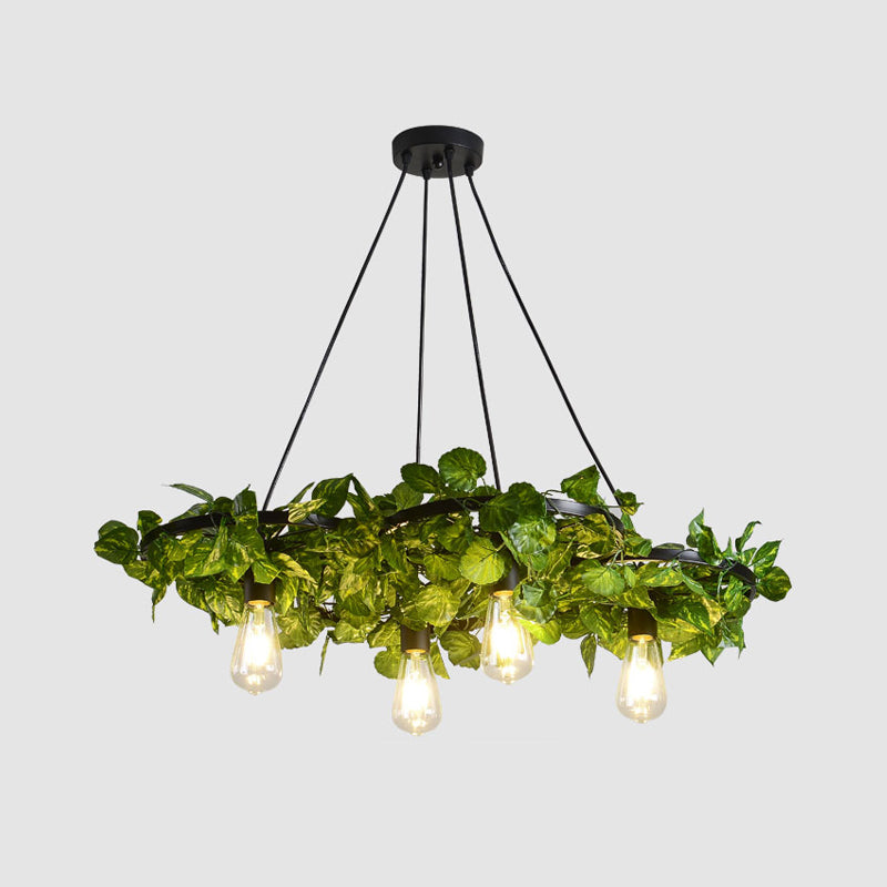 Green Chandelier Light Antique Iron Wagon Wheel Ceiling Lighting - Rebooters