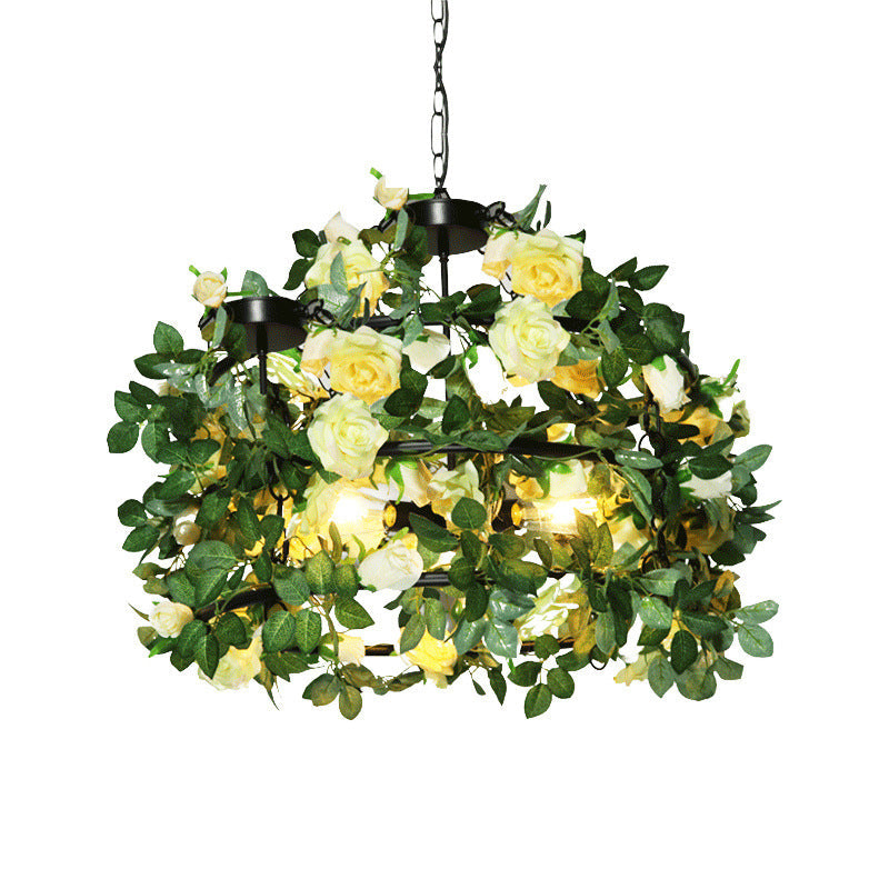 Vintage Geometric Ceiling Lighting Metal Chandelier Light Fixture with Artificial Plant - Rebooters