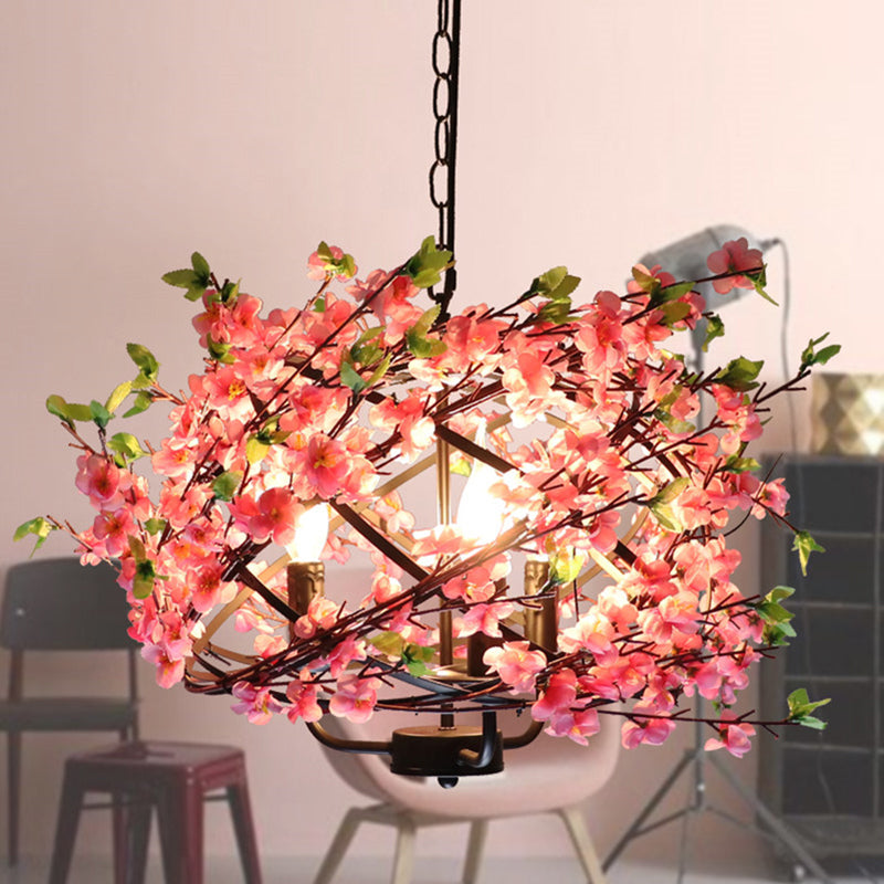 Metallic Cage Suspension Light Retro 4 Bulbs Chandelier Pink - Rebooters