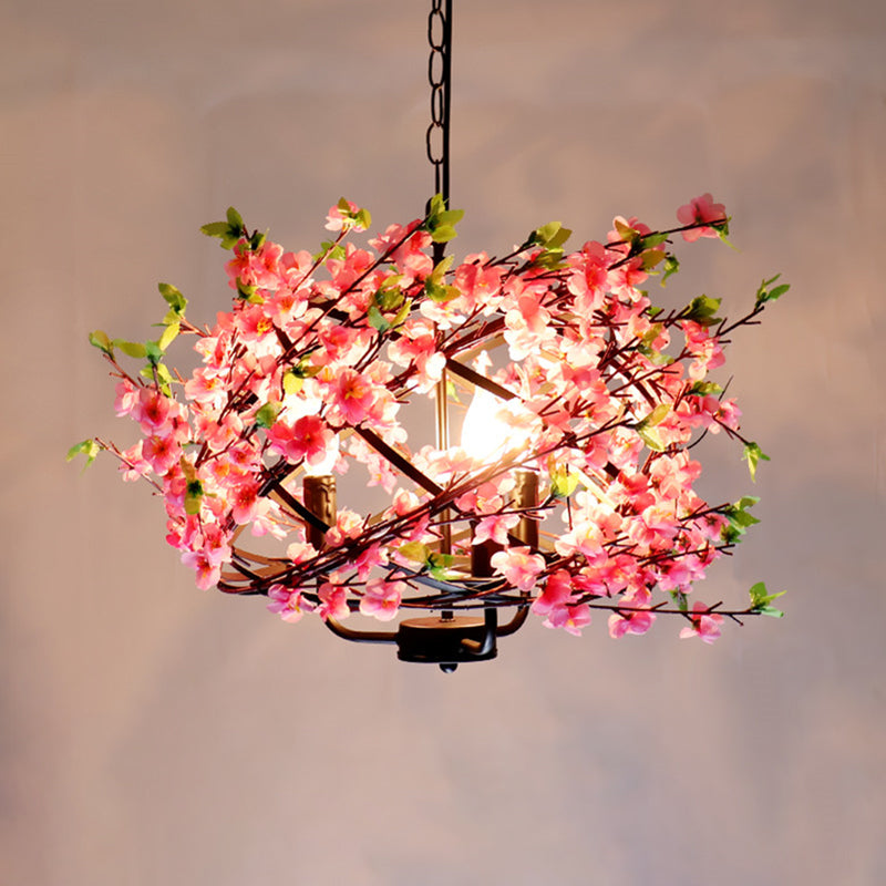 Metallic Cage Suspension Light Retro 4 Bulbs Chandelier Pink - Rebooters