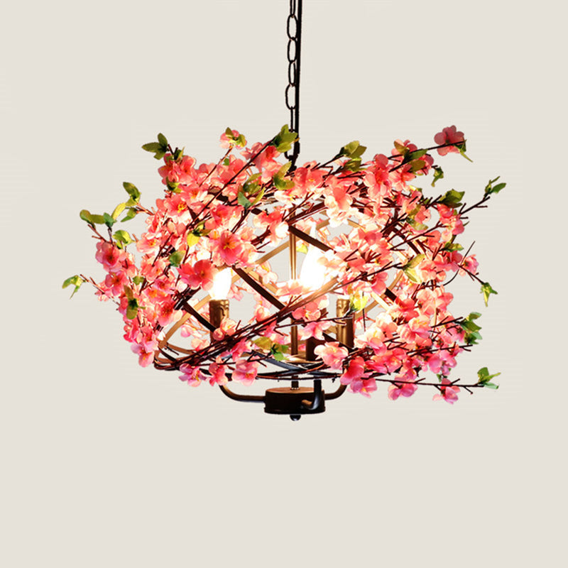 Metallic Cage Suspension Light Retro 4 Bulbs Chandelier Pink - Rebooters