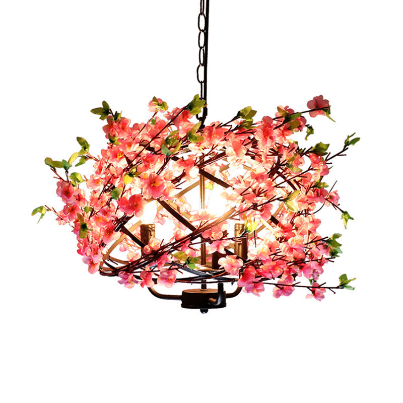 Metallic Cage Suspension Light Retro 4 Bulbs Chandelier Pink - Rebooters