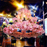 9 Bulbs Suspension Light Rustic Candlestick Metallic Chandelier Light with Cherry Blossom Decor - Rebooters