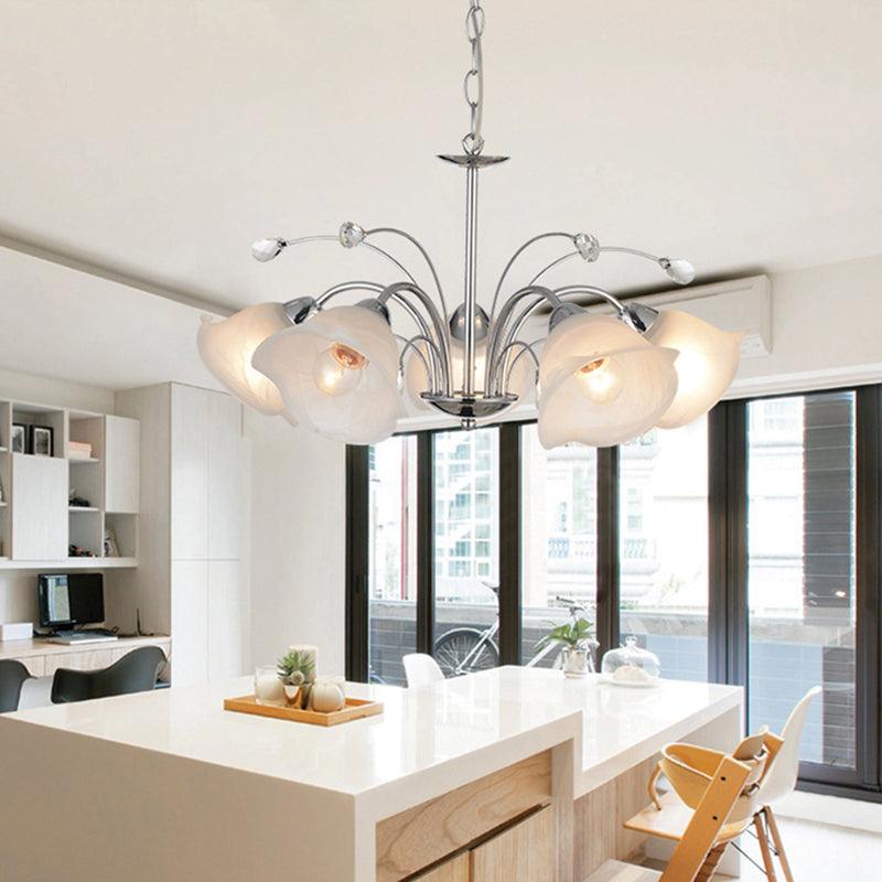 3/5 Lights White Glass Pendant Chandelier Traditional Chrome Flared Kitchen Hanging Ceiling Fixture - Rebooters