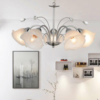 3/5 Lights White Glass Pendant Chandelier Traditional Chrome Flared Kitchen Hanging Ceiling Fixture - Rebooters