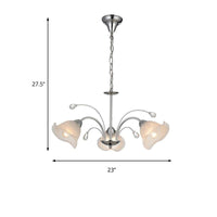 3/5 Lights White Glass Pendant Chandelier Traditional Chrome Flared Kitchen Hanging Ceiling Fixture - Rebooters