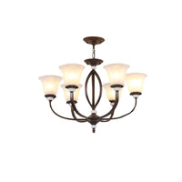 3/6/8 Lights Pendant Light Traditional Bell Frosted Glass Chandelier Dark Coffee - Rebooters