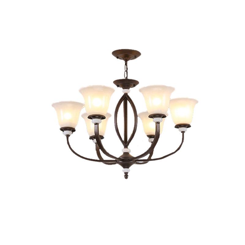 3/6/8 Lights Pendant Light Traditional Bell Frosted Glass Chandelier Dark Coffee - Rebooters
