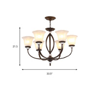 3/6/8 Lights Pendant Light Traditional Bell Frosted Glass Chandelier Dark Coffee - Rebooters