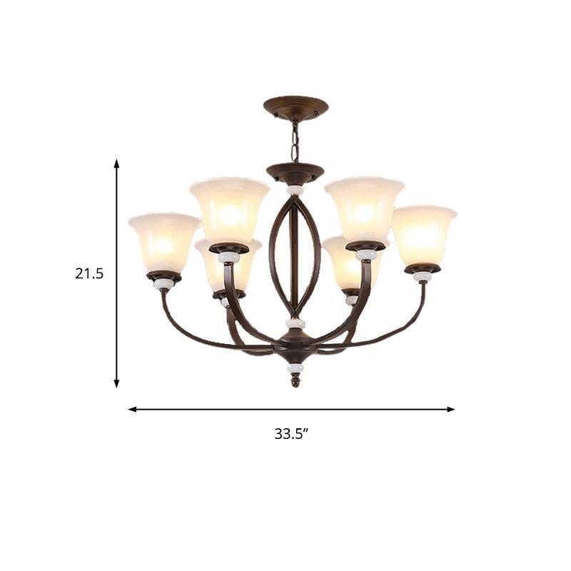 3/6/8 Lights Pendant Light Traditional Bell Frosted Glass Chandelier Dark Coffee - Rebooters