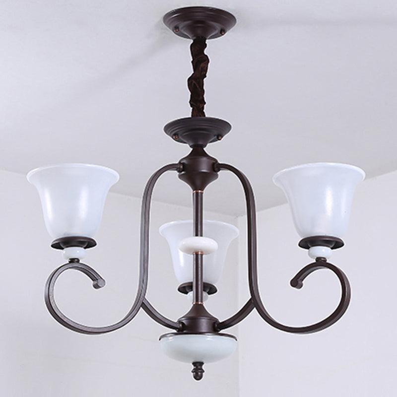 3/6/8 Lights Pendant Light Traditional Bell Frosted Glass Chandelier Dark Coffee - Rebooters