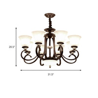 3/6/8 Lights Pendant Light Traditional Bell Frosted Glass Chandelier Dark Coffee - Rebooters