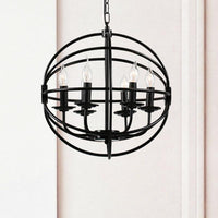 6-Light Metal Hanging Chandelier Industrial Black Candle Pendant - Rebooters